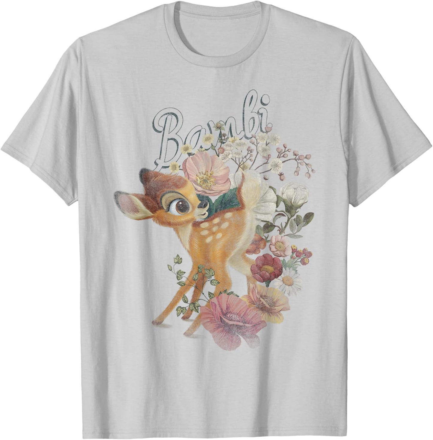 Disney Bambi Vintage Floral Poster T-Shirt - T-Shirt | Ash