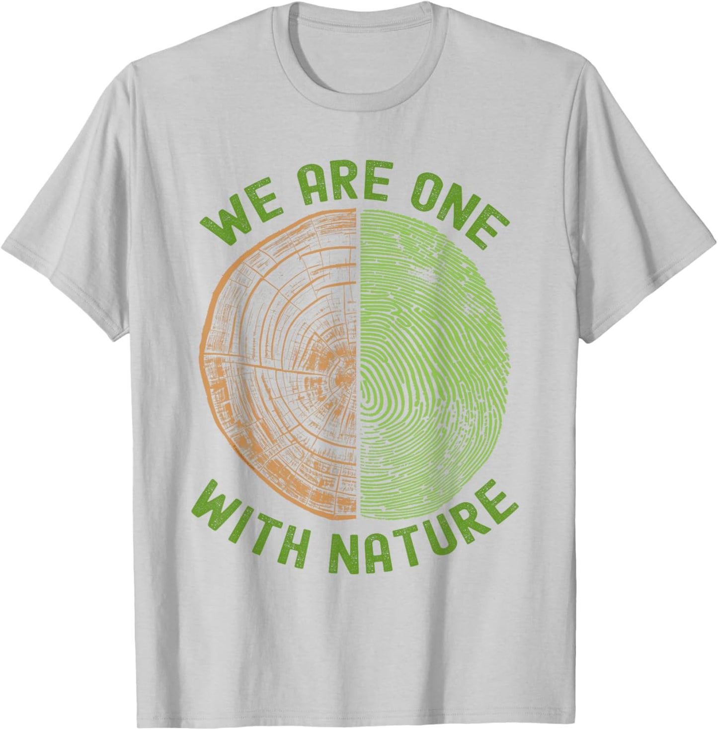 We are One with Nature Tree Rings & Fingerprint Earth Day T-Shirt - T-Shirt | Ash