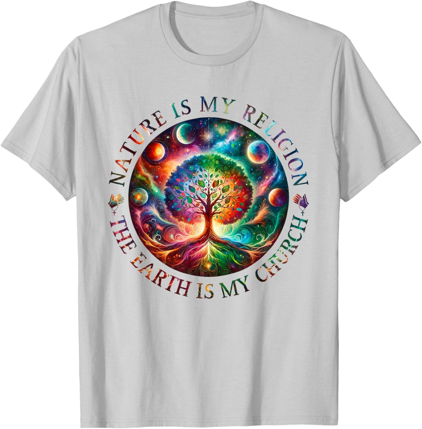 Nature Is My Religion The Earth Is My Church Mandala Tree T-Shirt - T-Shirt | Ash