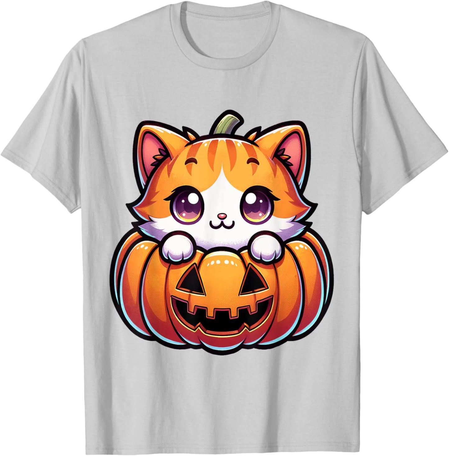 Halloween Cat Funny Fall Pumpkin Cat Lover Cute T-Shirt - T-Shirt | Ash