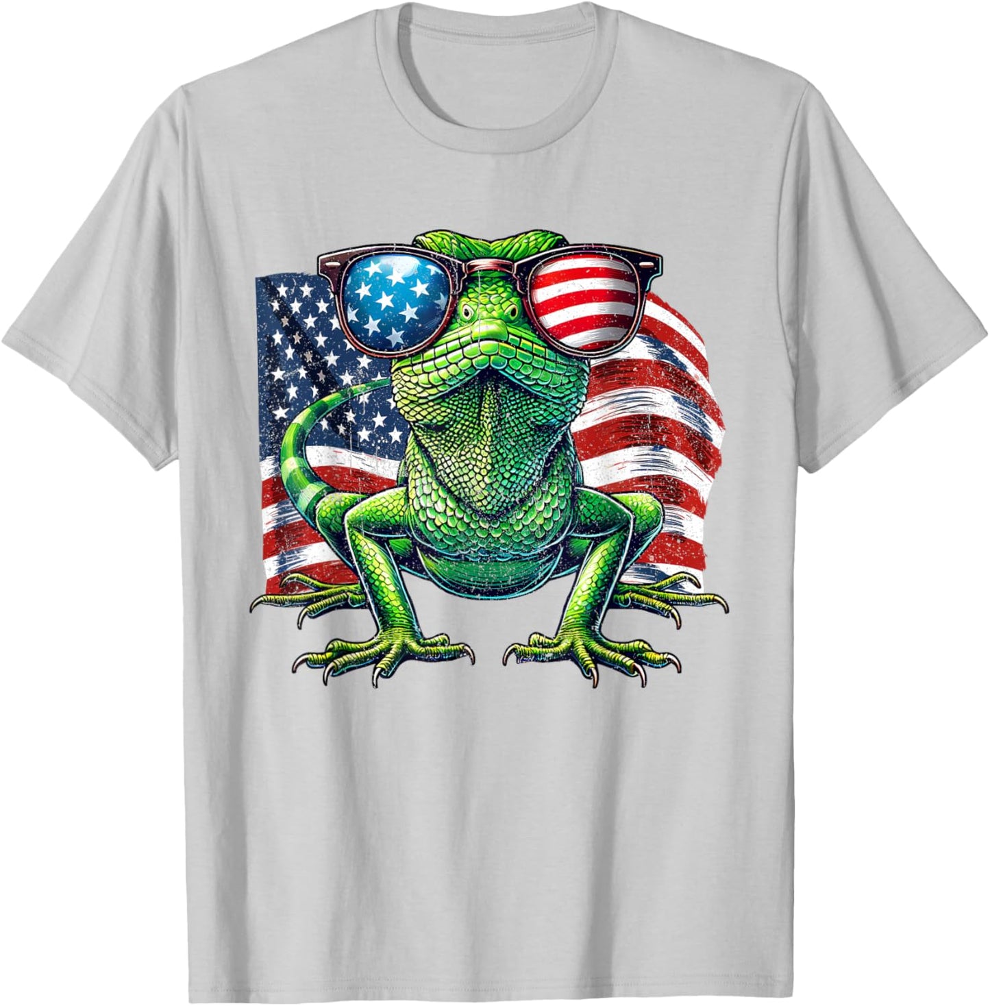 Vintage Green Anole Lovers Patriotic America Flag Sunglasses T-Shirt - T-Shirt | Ash