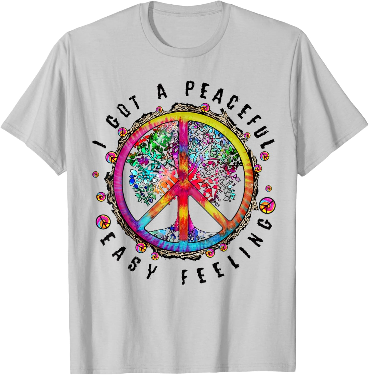 Hippie Peace Sign I Got A Easy Peaceful Feeling Forest Tree T-Shirt - T-Shirt | Ash