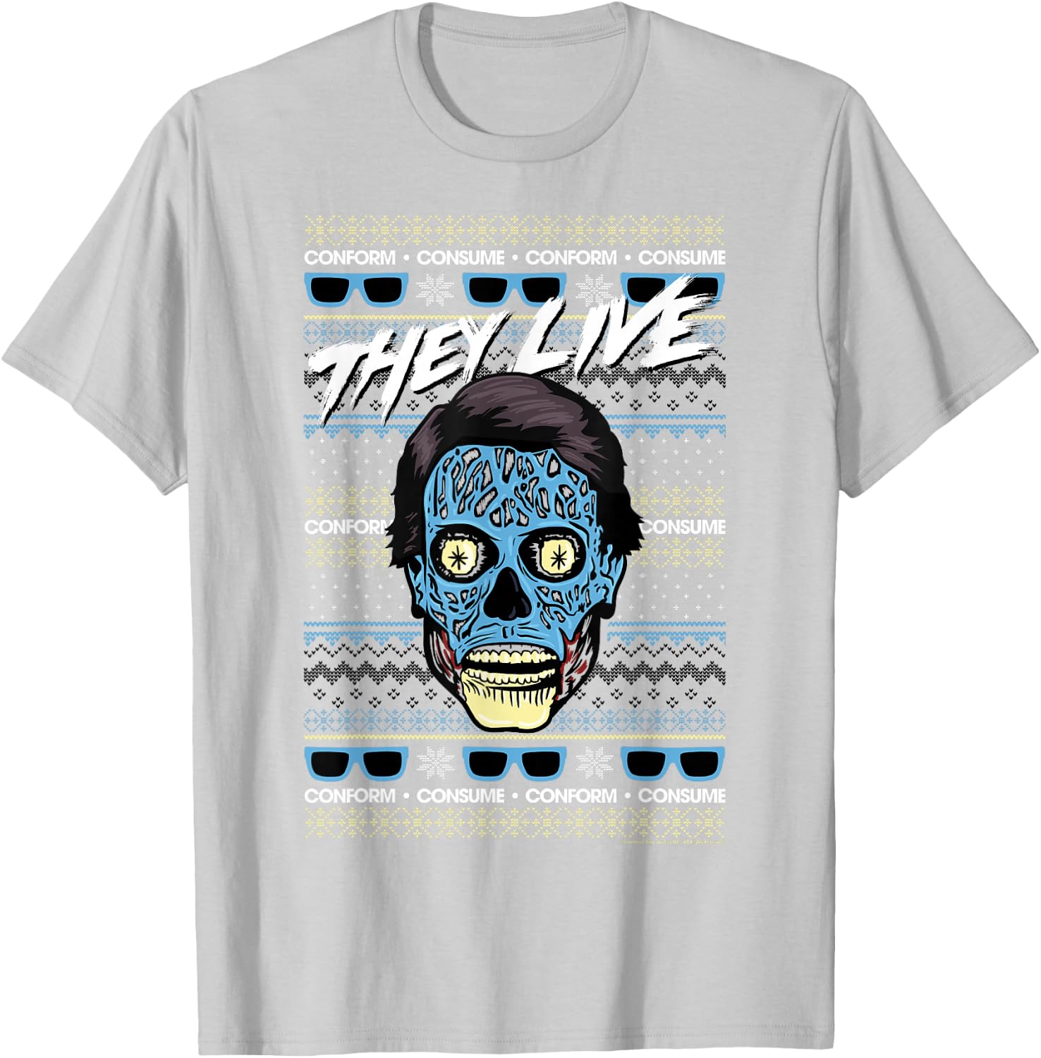 They Live Christmas Alien Ugly Sweater T-Shirt - T-Shirt | Ash