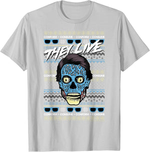 They Live Christmas Alien Ugly Sweater T-Shirt - T-Shirt | Ash