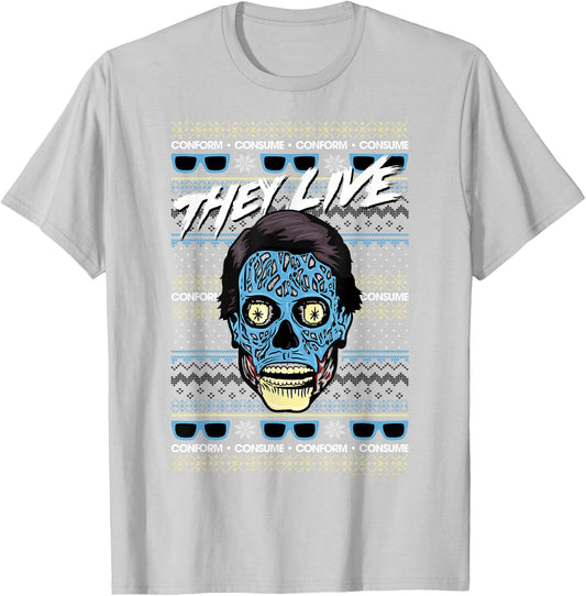 They Live Christmas Alien Ugly Sweater T-Shirt - T-Shirt | Ash