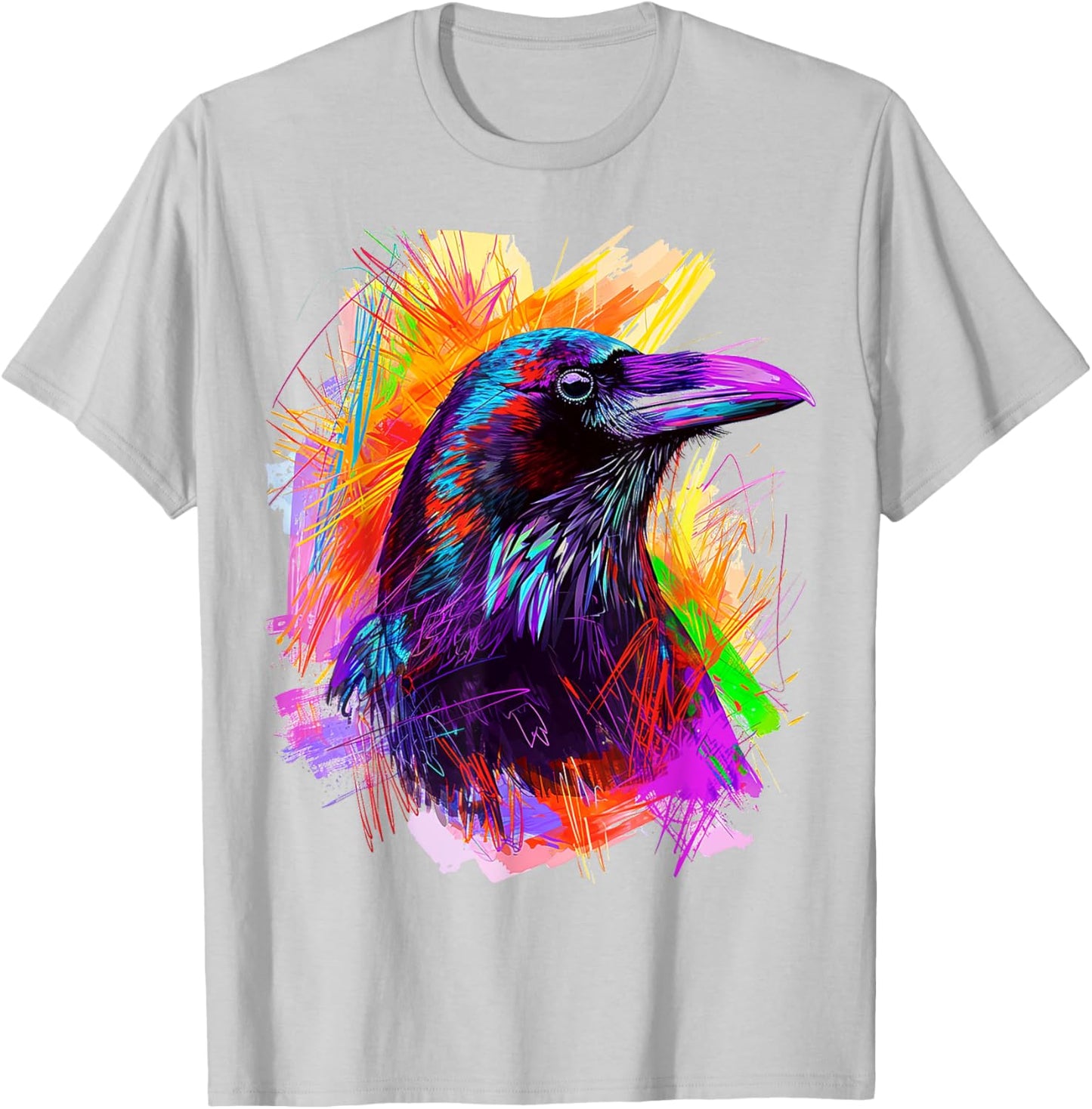 Raven Painting Abstract Animal Art Colorful Graphic Raven T-Shirt - T-Shirt | Ash