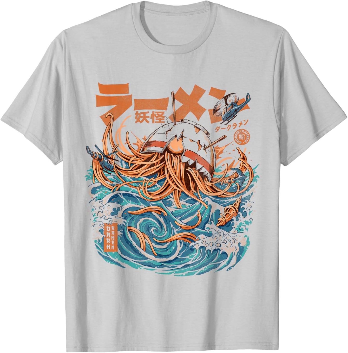 Great Ramen Kanagawa Japanese Noodles Sea Food Kaiju Ramen T-Shirt - T-Shirt | Ash