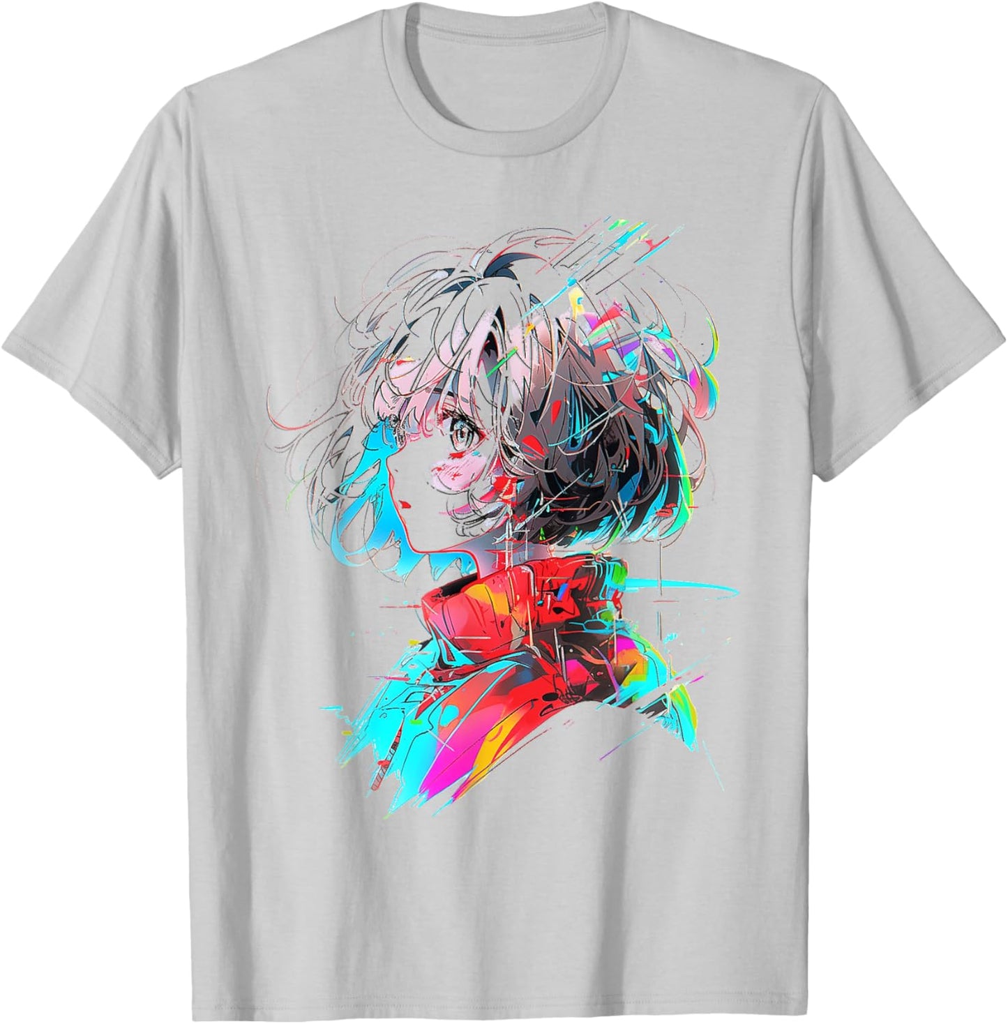Anime Women Art Colorful Human Abstract Graphic Anime T-Shirt - T-Shirt | Ash
