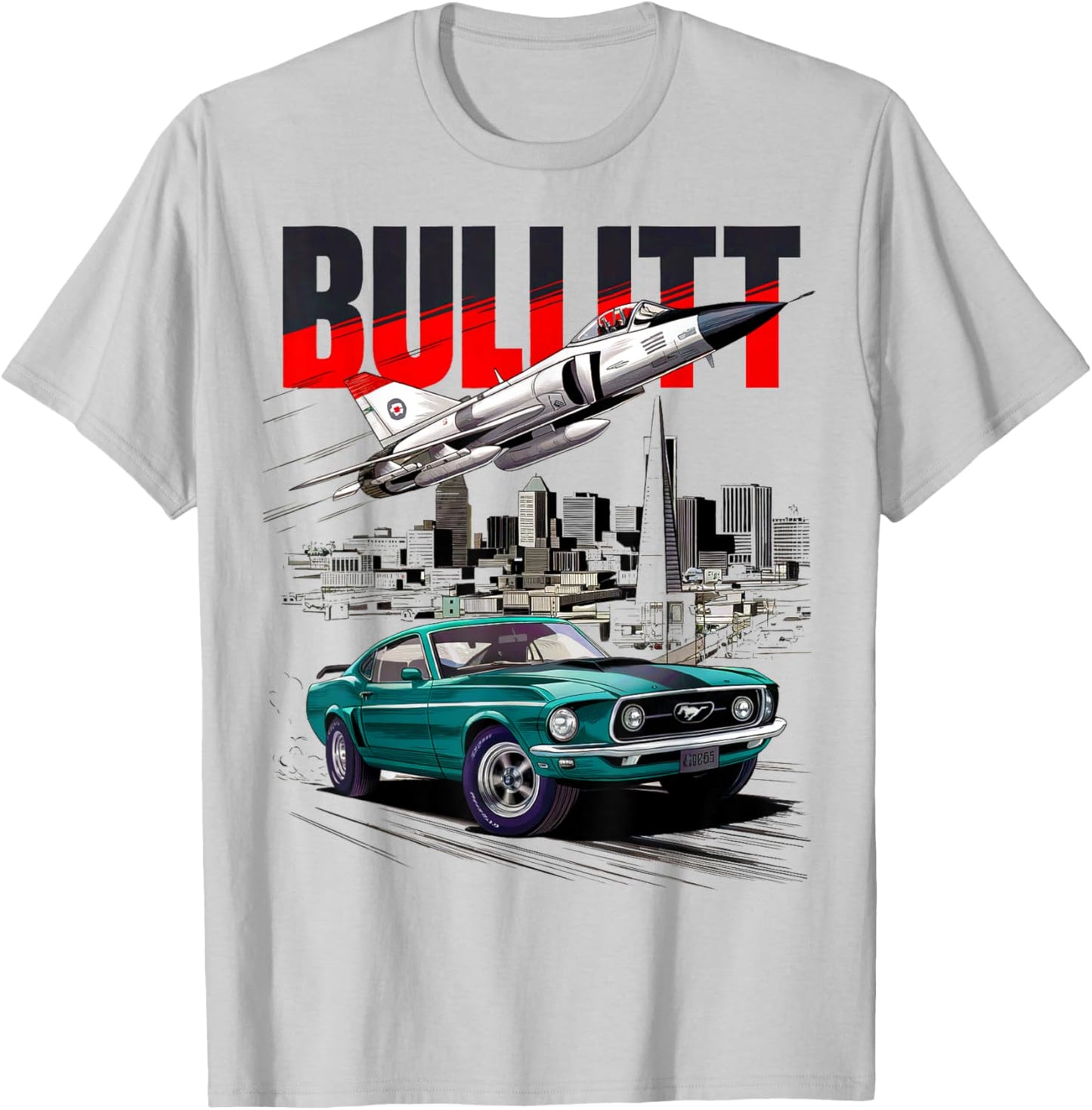 Bullitt Muscle Car Fighter Airplane Speed , white, S T-Shirt - T-Shirt | Ash