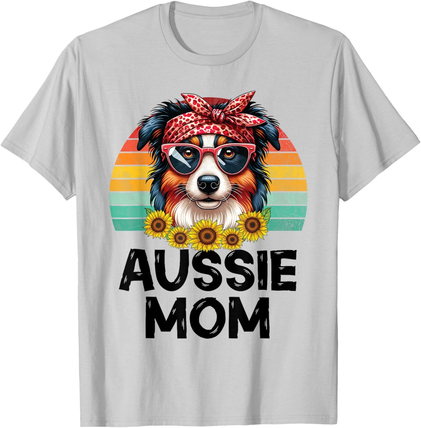 Floral Australian Shepherd Dog Mama Aussie Mom Mother's Day T-Shirt - T-Shirt | Ash