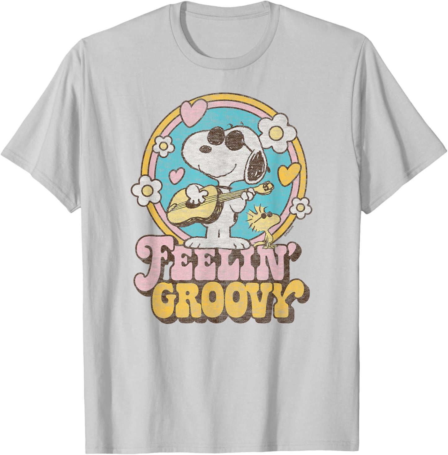 Peanuts - Feelin' Groovy Snoopy and Woodstock T-Shirt - T-Shirt | Ash