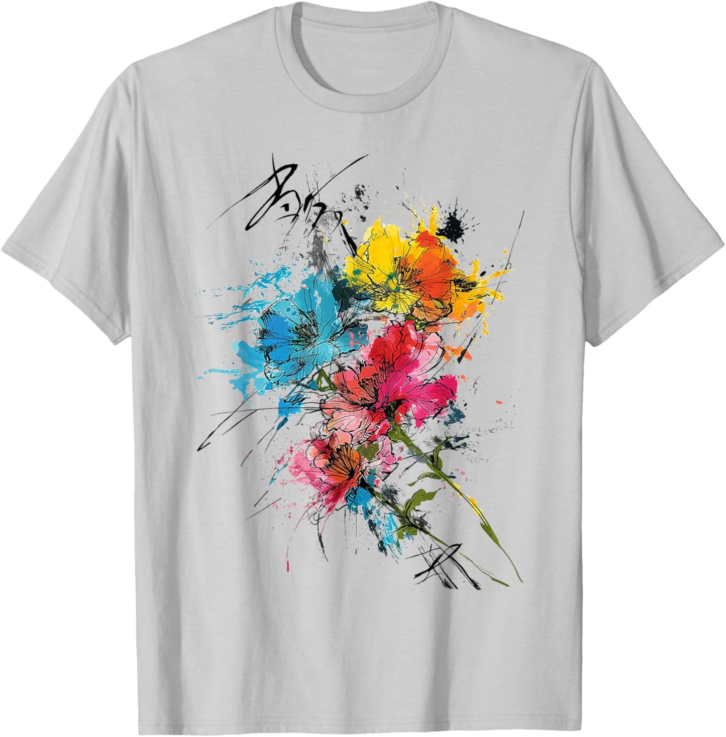 Flower Colorful Art Drawing Abstract Graphic Flower T-Shirt - T-Shirt | Ash