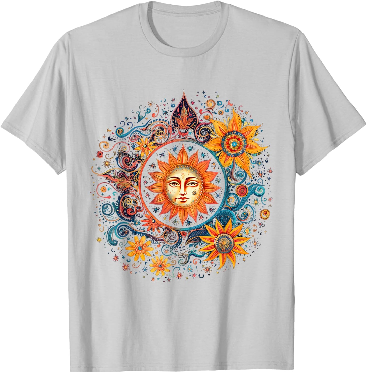 Mystic Sun and Moon Woman Mystical Flowers Aesthetic T-Shirt - T-Shirt | Ash
