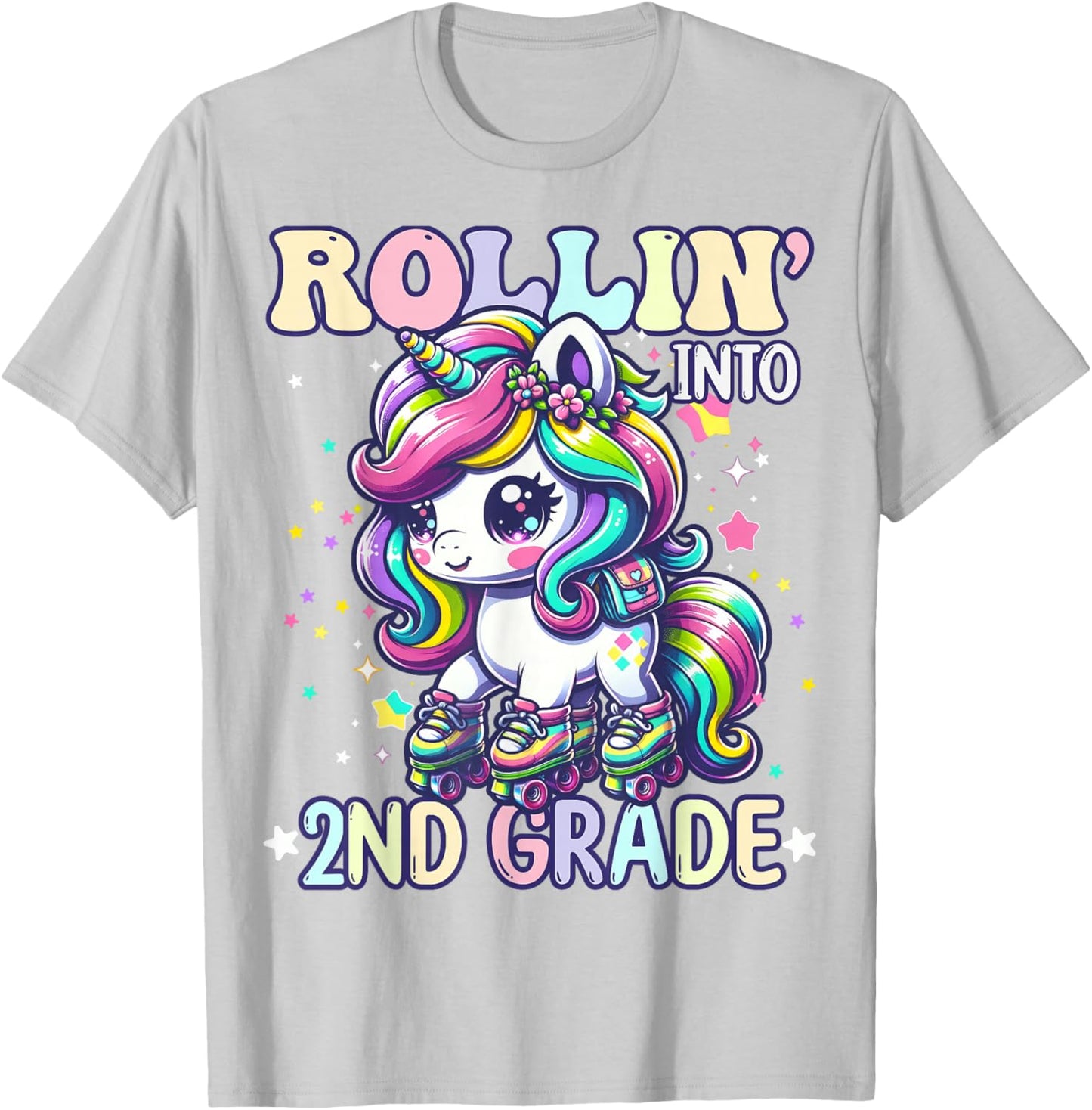 2nd Grade Back To School First Day Girl Rollin Unicorn T-Shirt - T-Shirt | Ash