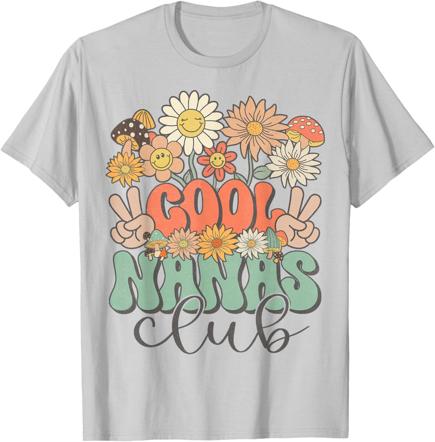 Matching Family Cool Nanas Club Groovy Retro Floral Nana T-Shirt - T-Shirt | Ash