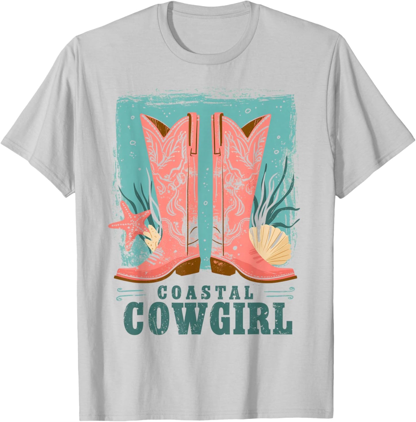 Coastal Cowgirl | Western Country Beach Surfer Girl Cowboy T-Shirt - T-Shirt | Ash