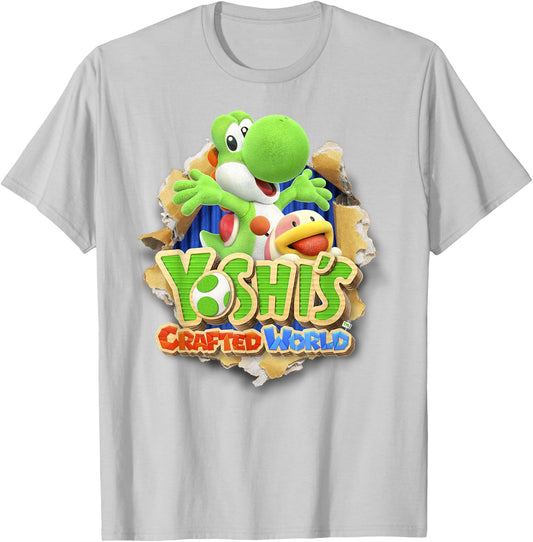 Yoshi's Crafted World Poochy Burst Game Logo Graphic T-Shirt - T-Shirt | Ash