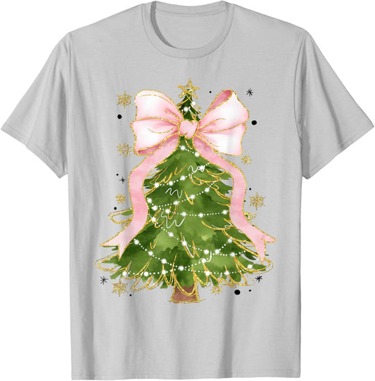 Coquette Bow Christmas Tree Xmas Holiday Girly Outfit Women T-Shirt - T-Shirt | Ash