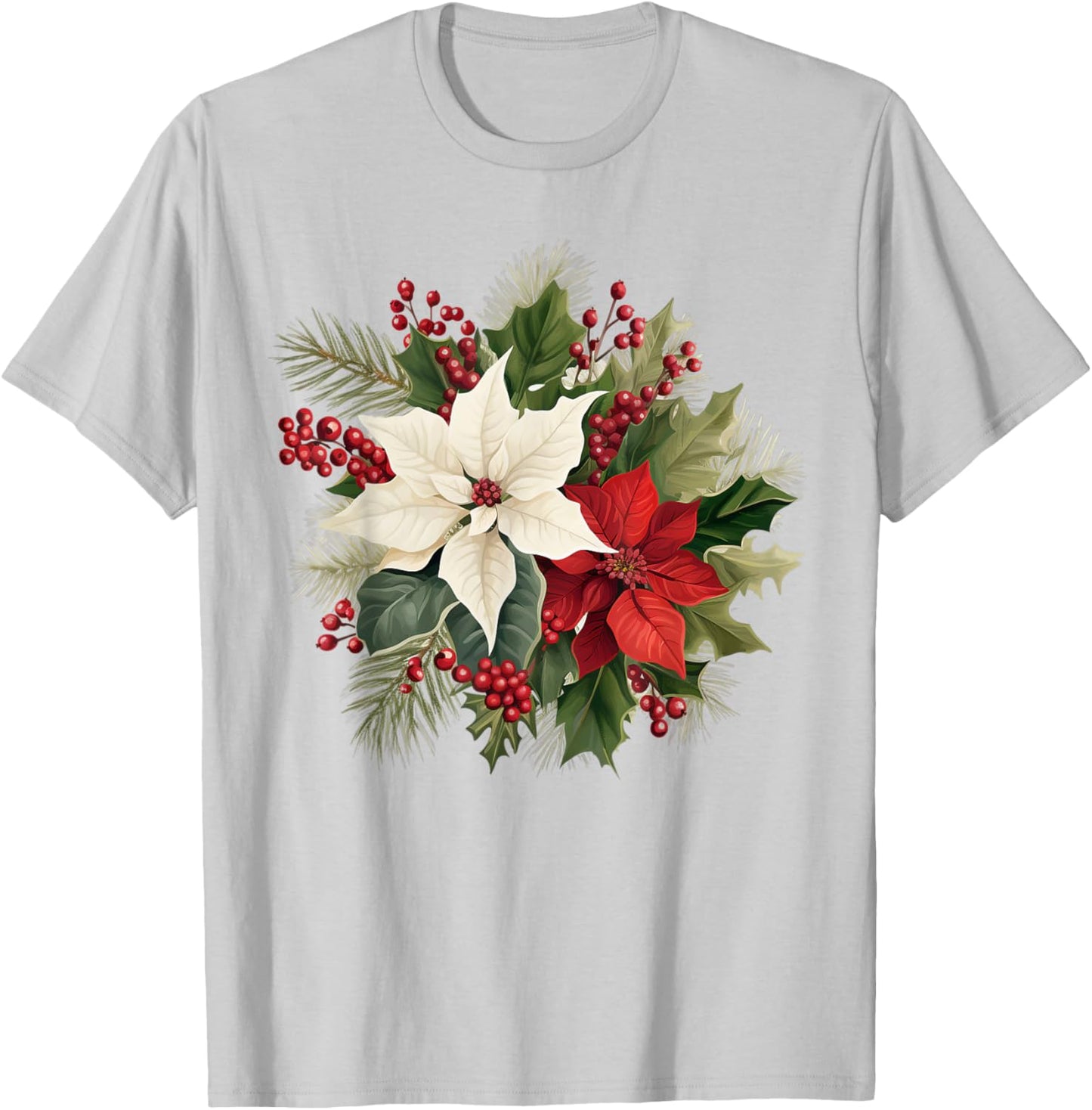 Poinsettia Christmas Flower T-Shirt - T-Shirt | Ash