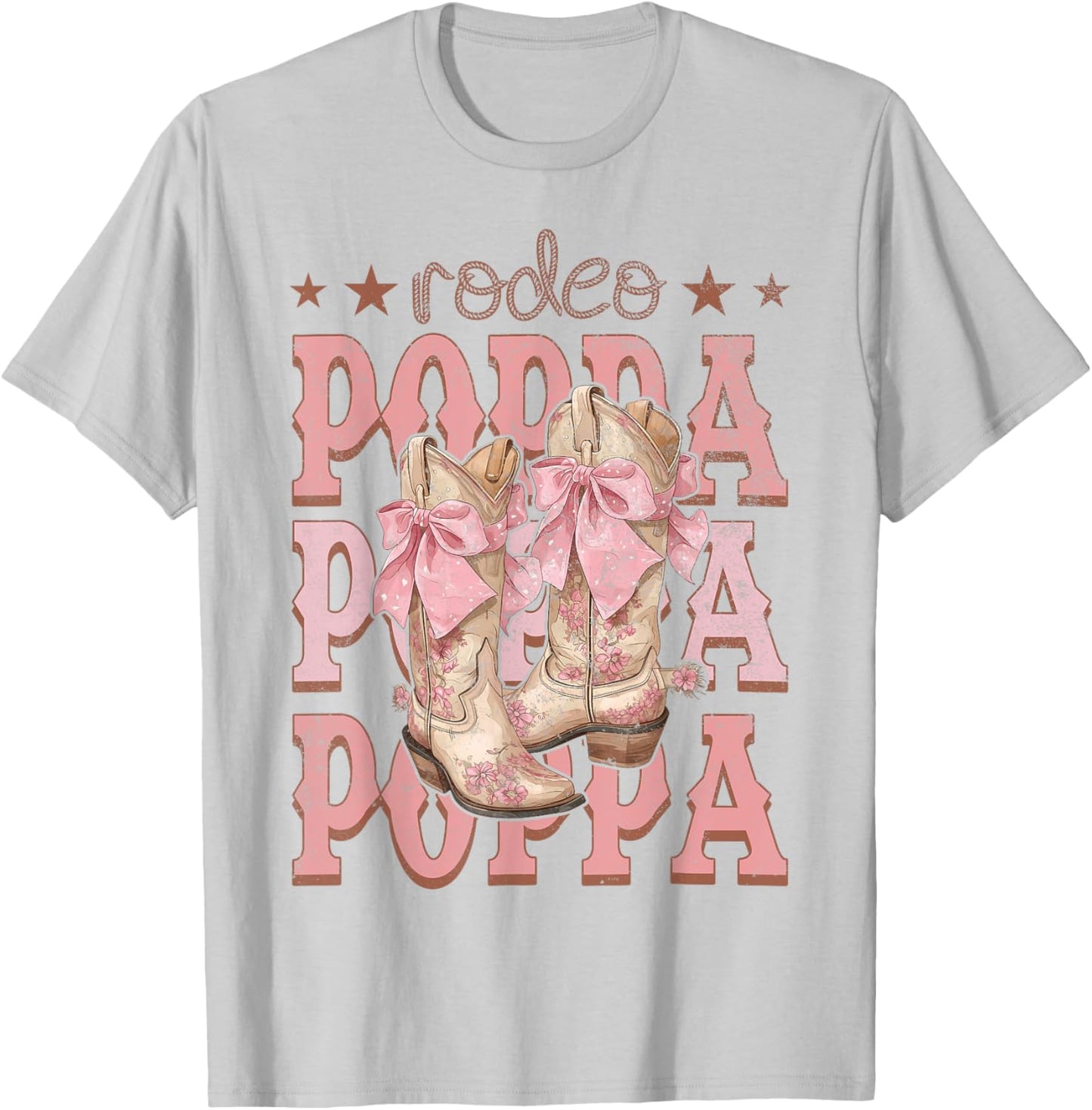 Rodeo Poppa Pink Boots Coquette Cow-Girl Birthday Party T-Shirt - T-Shirt | Ash