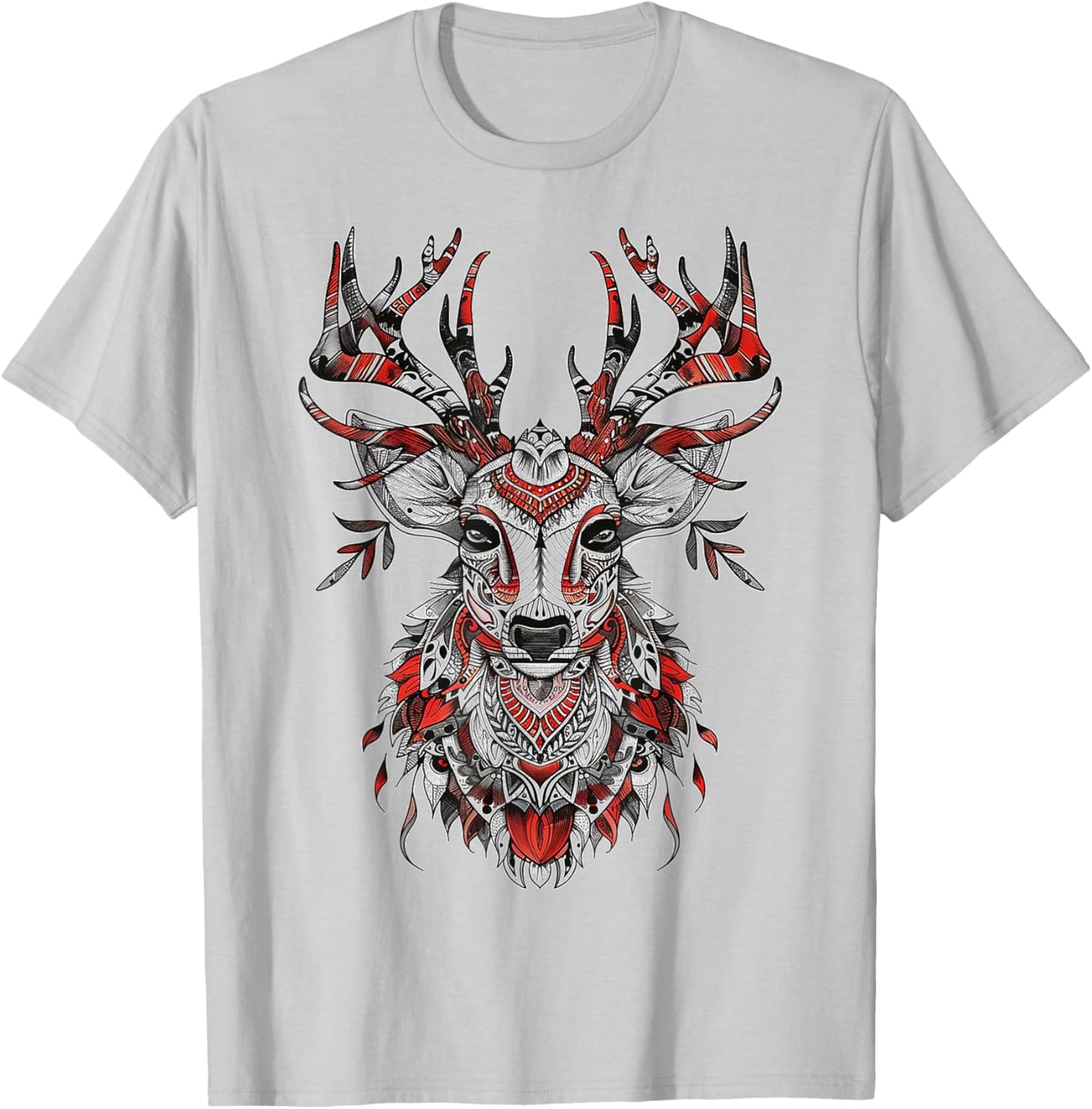 Reindeer Motif Illustration Reindeer T-Shirt - T-Shirt | Ash