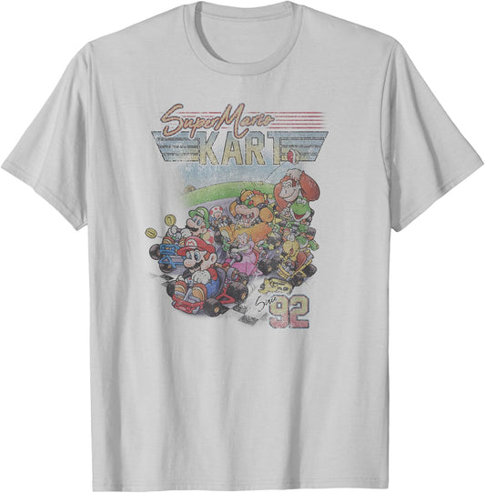 Mario Kart Vintage '92 Distressed Nintendo Group Collegiate T-Shirt - T-Shirt | Ash