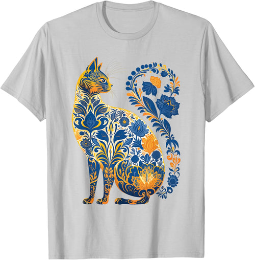Ukraine Cat Floral Retro Ukrainian Flag & Vyshyvanka Style