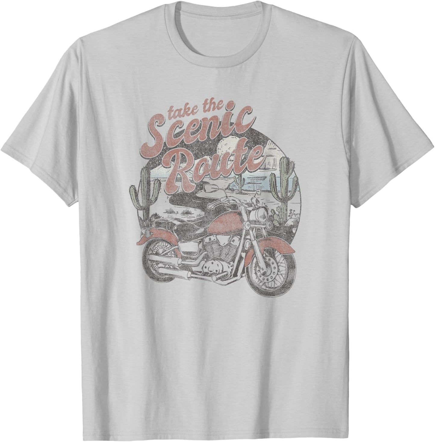 Trendy Take the Scenic Route Vintage Motorcycle T-Shirt - T-Shirt | Ash