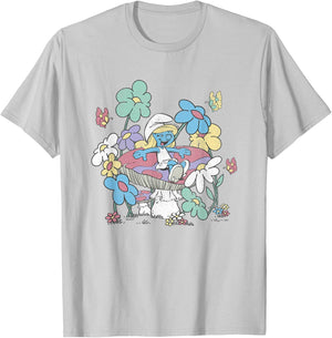 The Smurfs Smurfette Having Fun In Nature Distressed T-Shirt - T-Shirt | Ash