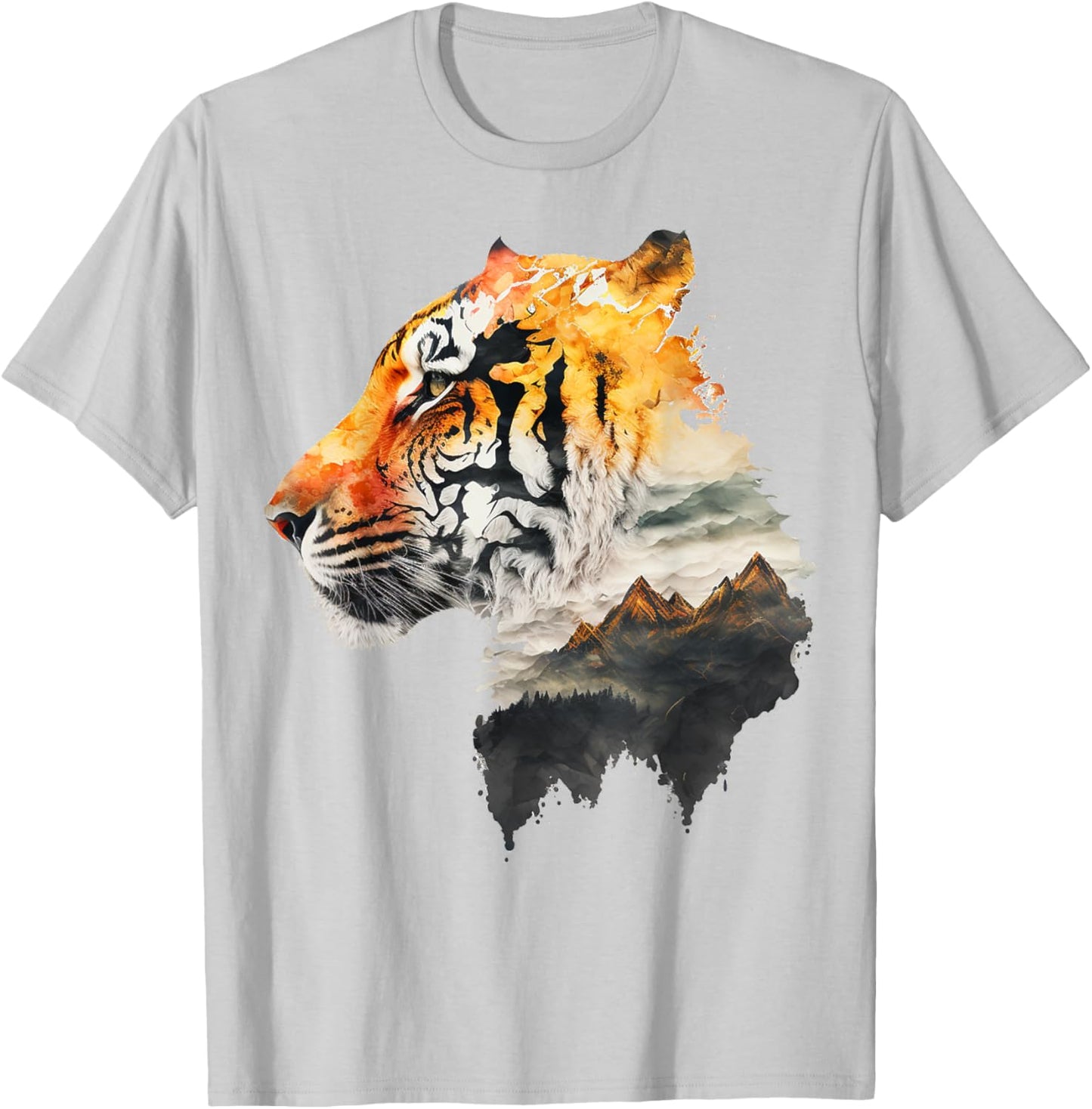 Tiger Mountains Landscape Animal Print Art Tiger T-Shirt - T-Shirt | Ash