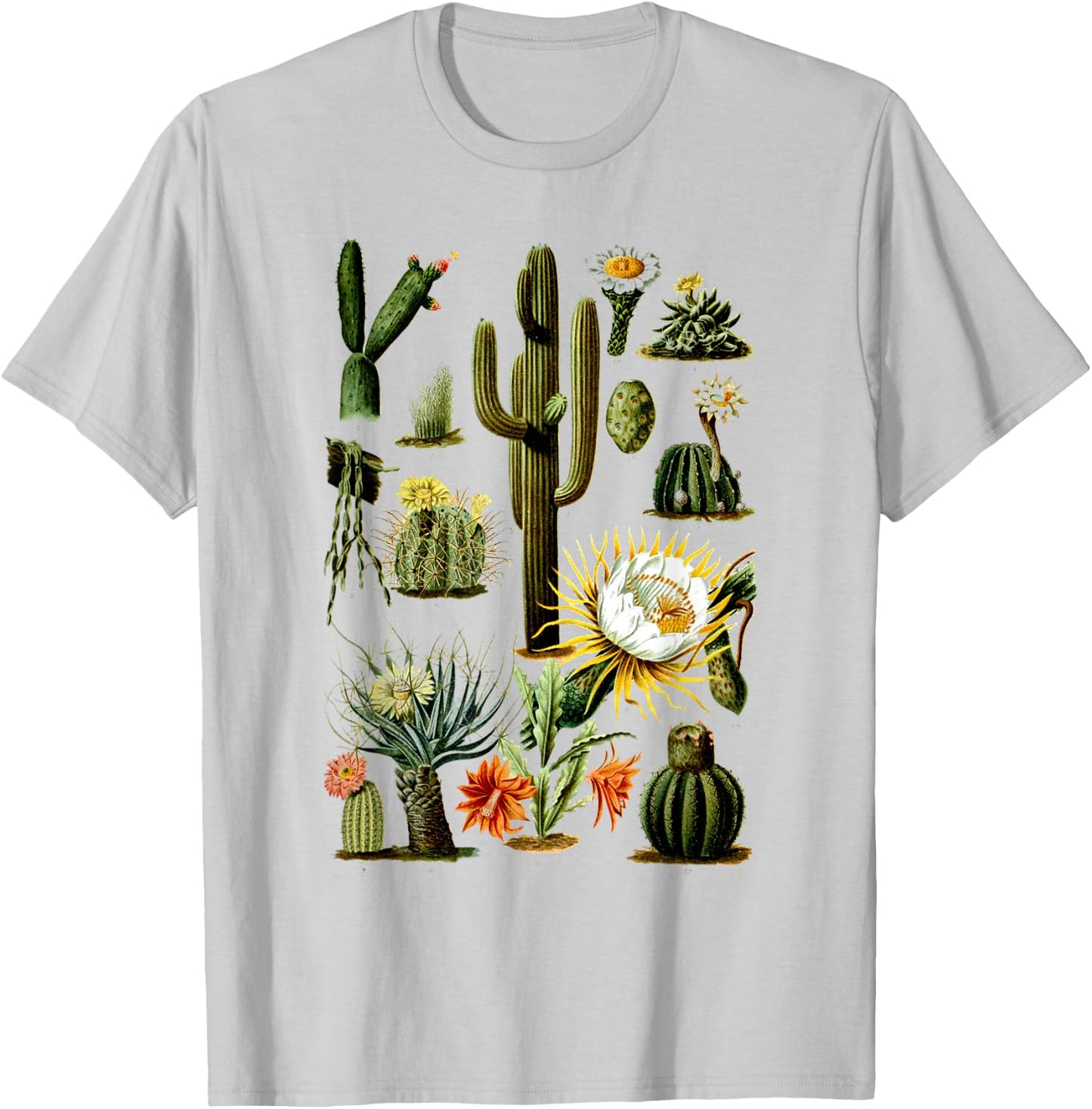 Vintage 70s Boho Botany Botanical Cactus Succulent Plant T-Shirt - T-Shirt | Ash