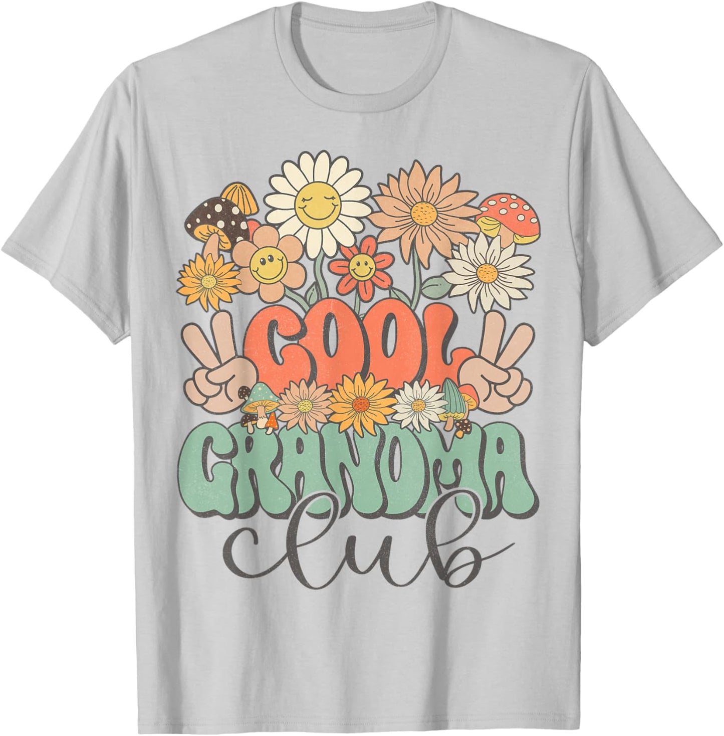 Matching Family Cool Grandma Club Floral Hippie Groovy Retro T-Shirt - T-Shirt | Ash