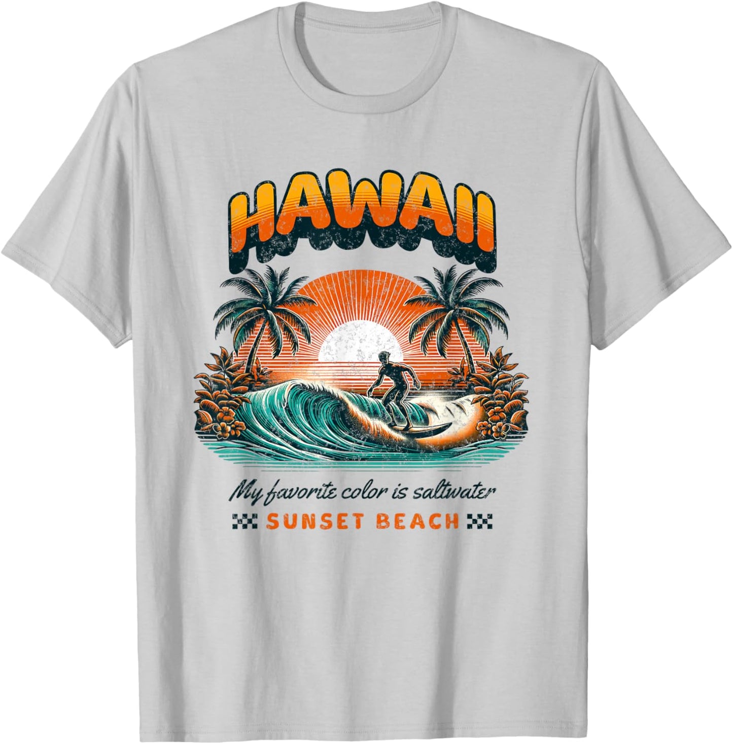 Surf rétro à Hawaï au coucher du soleil T-Shirt - T-Shirt | Ash