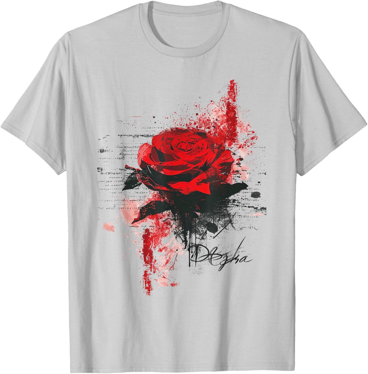 Rose Painting Text Art Flower Abstract Graphic Rose T-Shirt - T-Shirt | Ash