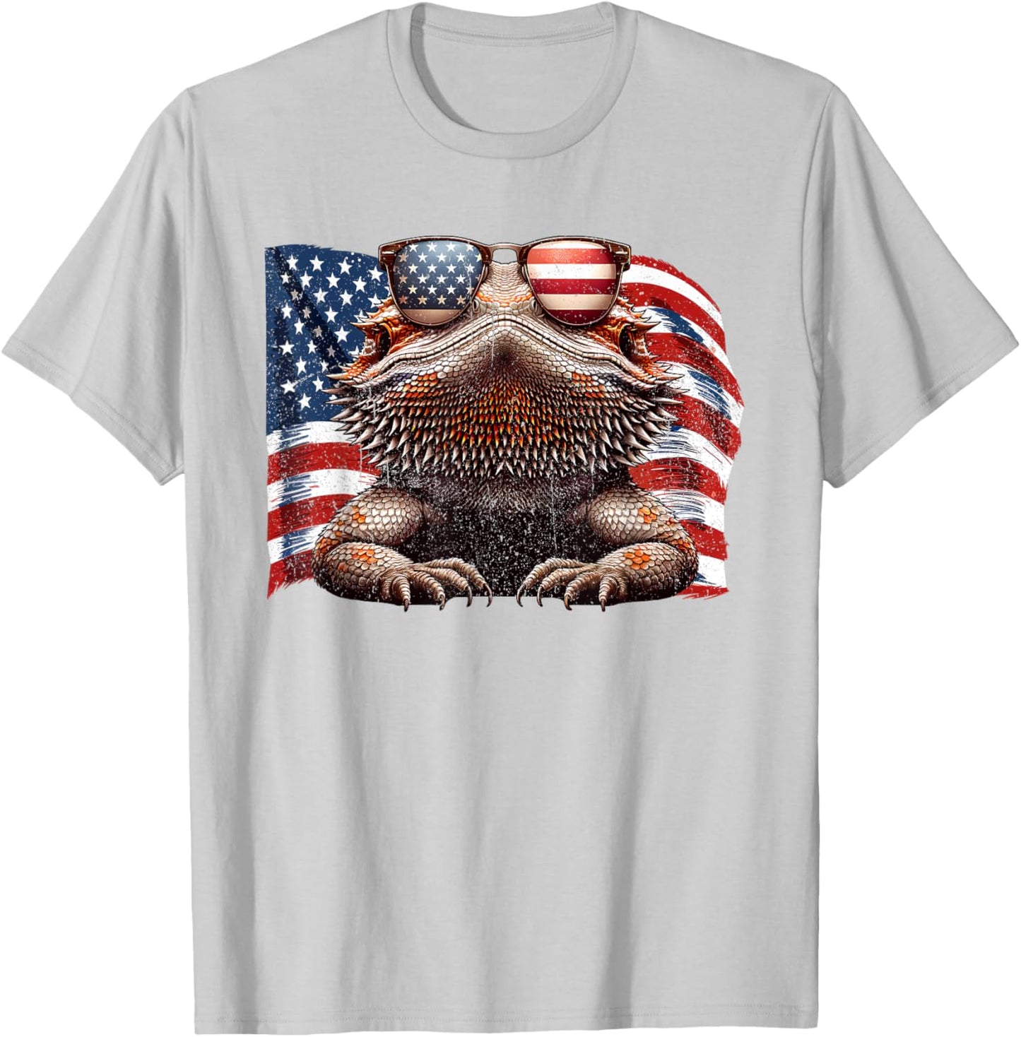 Vintage Bearded Dragon Reptiles Lovers USA Flag Sunglasses T-Shirt - T-Shirt | Ash