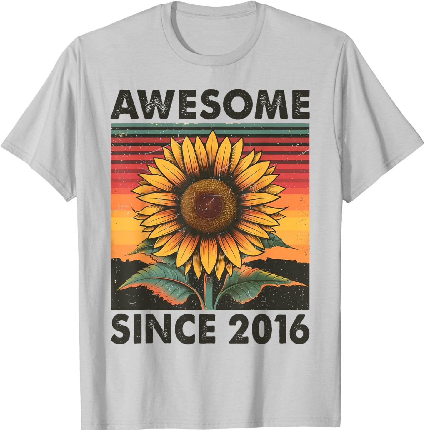 8 Years Old Gift Awesome Since 2016 Sunflower 8th Birthday T-Shirt - T-Shirt | Ash