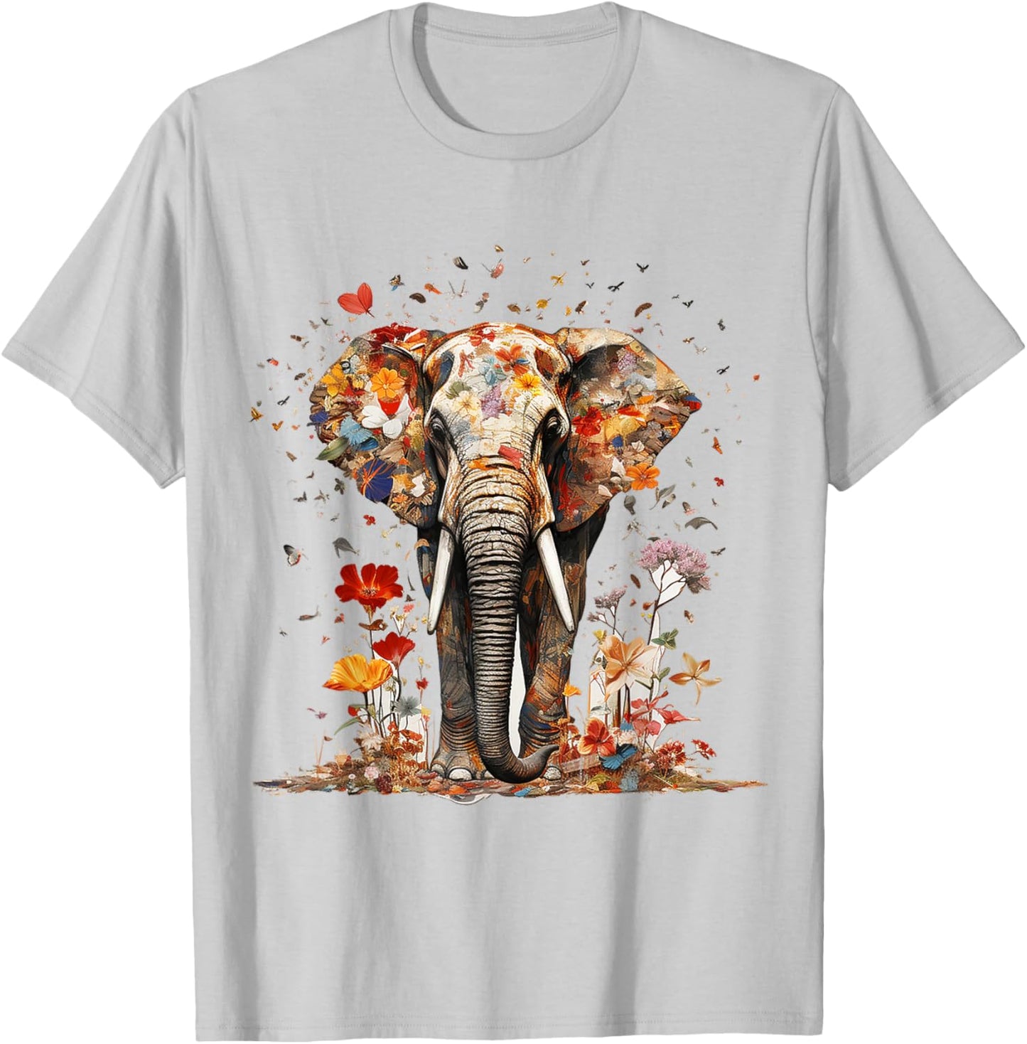 Elephant Butterfly Abstract Nature Animal Art Elephant T-Shirt - T-Shirt | Ash