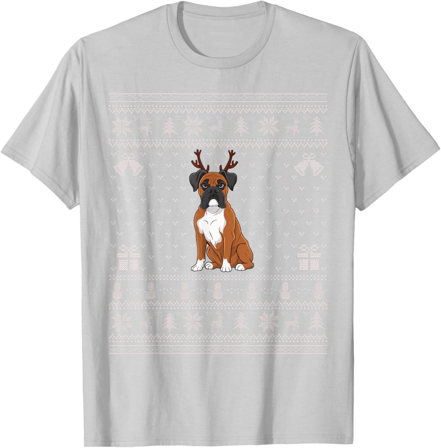 Ugly Xmas Sweater Style Boxer Dog Reindeer Christmas Women Kids T-Shirt - T-Shirt | Ash