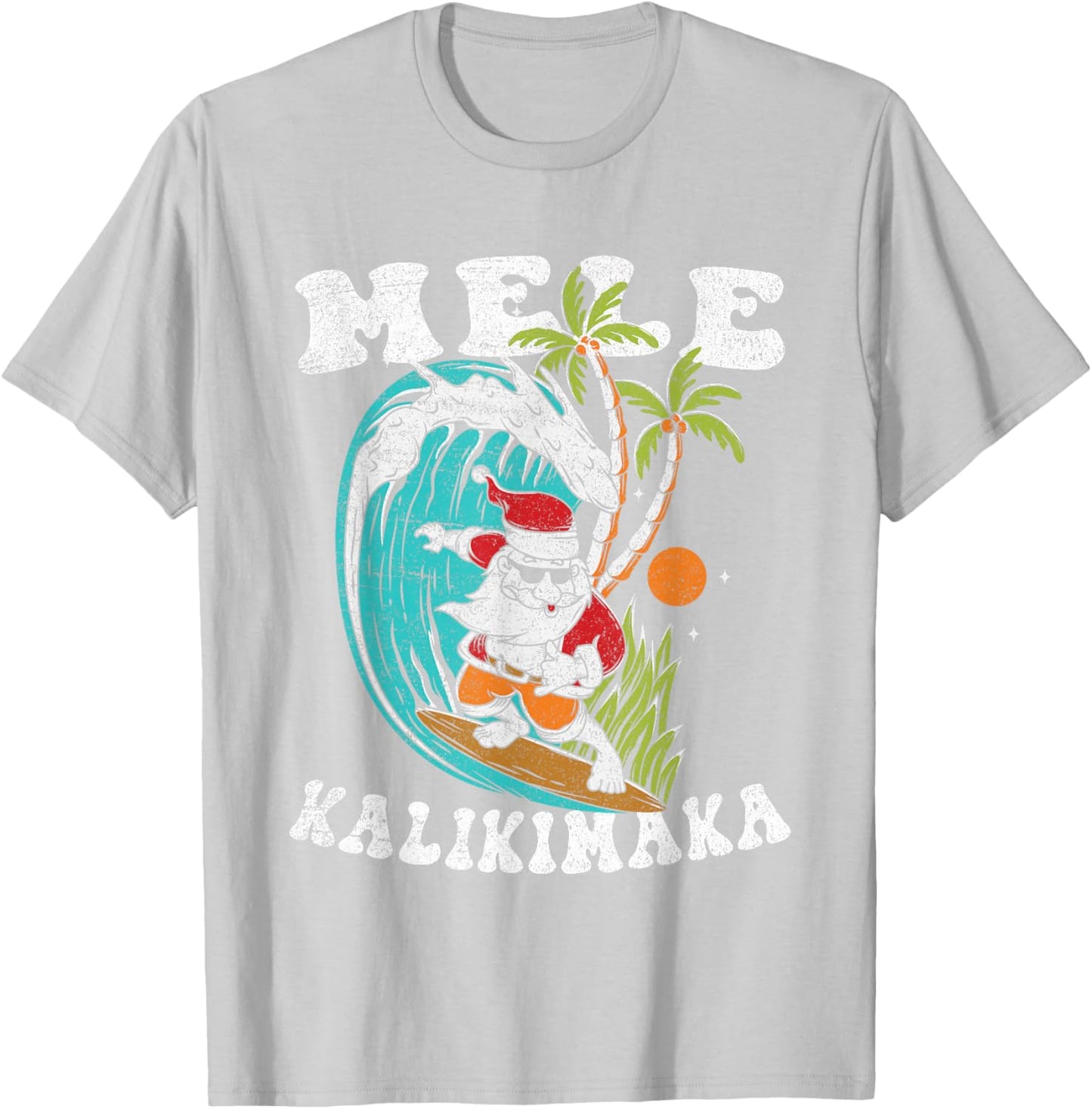 Retro Mele Kalikimaka Surfing Santa Hawaii Christmas T-Shirt - T-Shirt | Ash