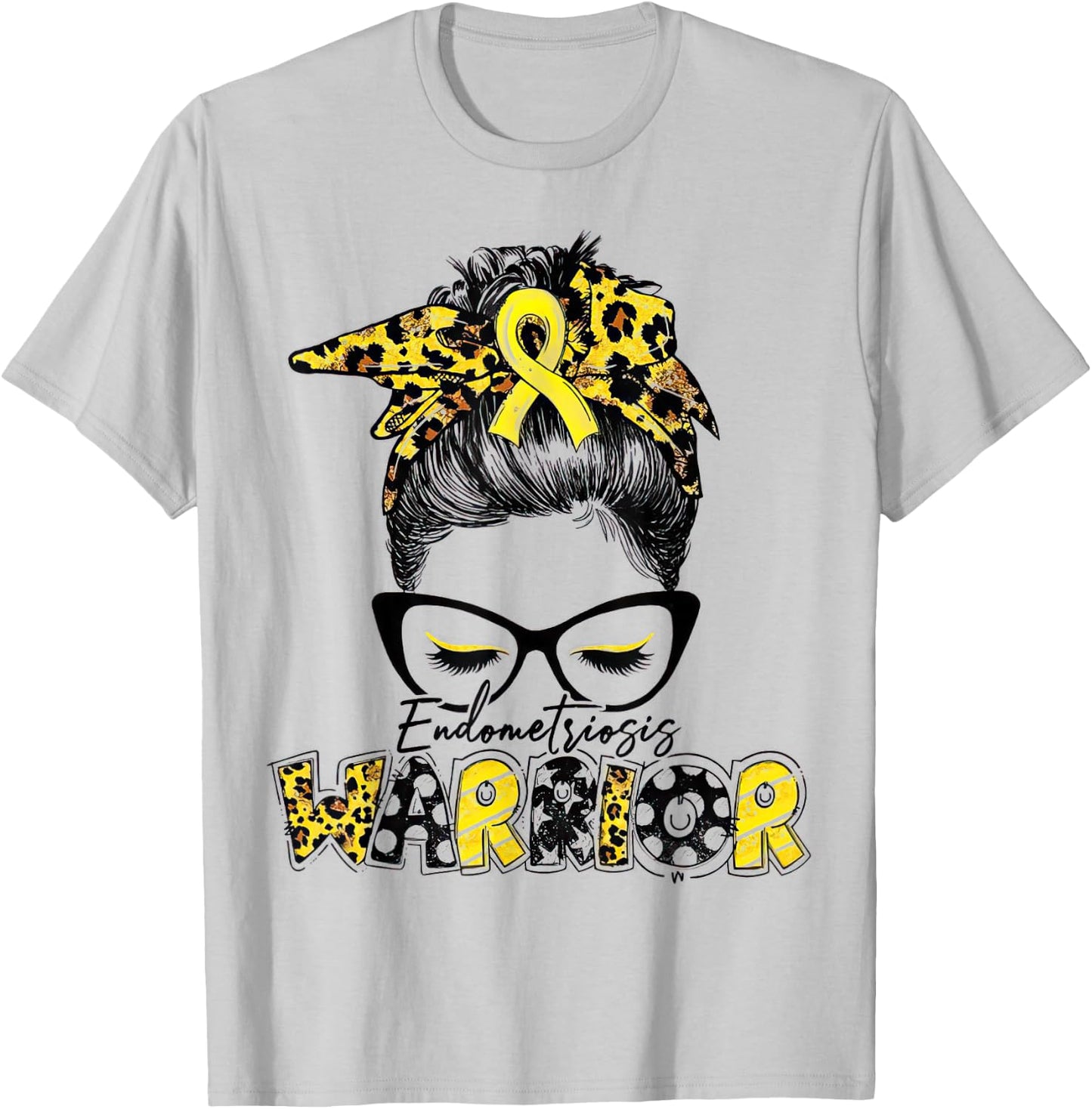 Women's Endometriosis Warrior Messy Bun Yellow Ribbon T-Shirt - T-Shirt | Ash