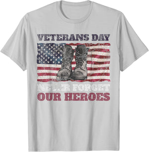 Veterans Day Never Forget Our Heroes USA Flag Soldiers Boots Women Men T-Shirt - T-Shirt | Ash