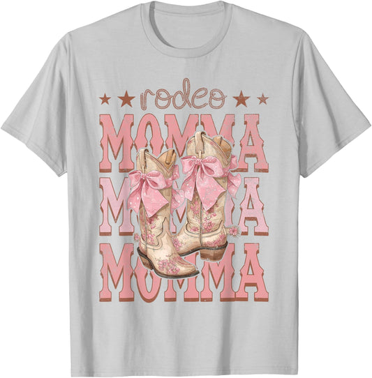 Rodeo Momma Pink Boots Coquette Cow-Girl Birthday Party T-Shirt - T-Shirt | Ash