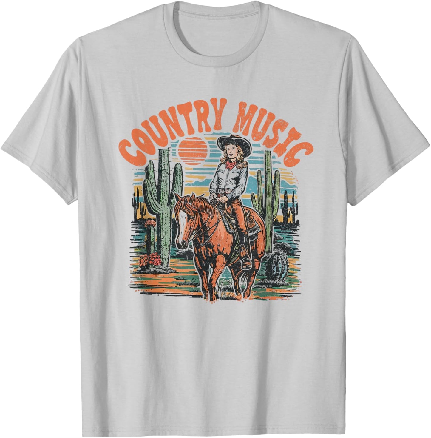 Cowgirl Horseback Western Life Rodeo Country Music T-Shirt - T-Shirt | Ash