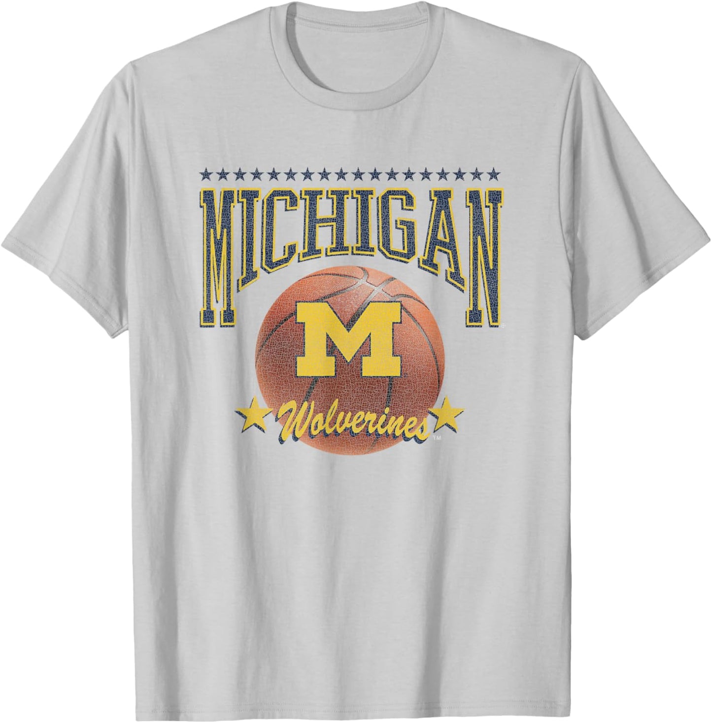 Michigan Wolverines Basketball Vintage Stars T-Shirt - T-Shirt | Ash