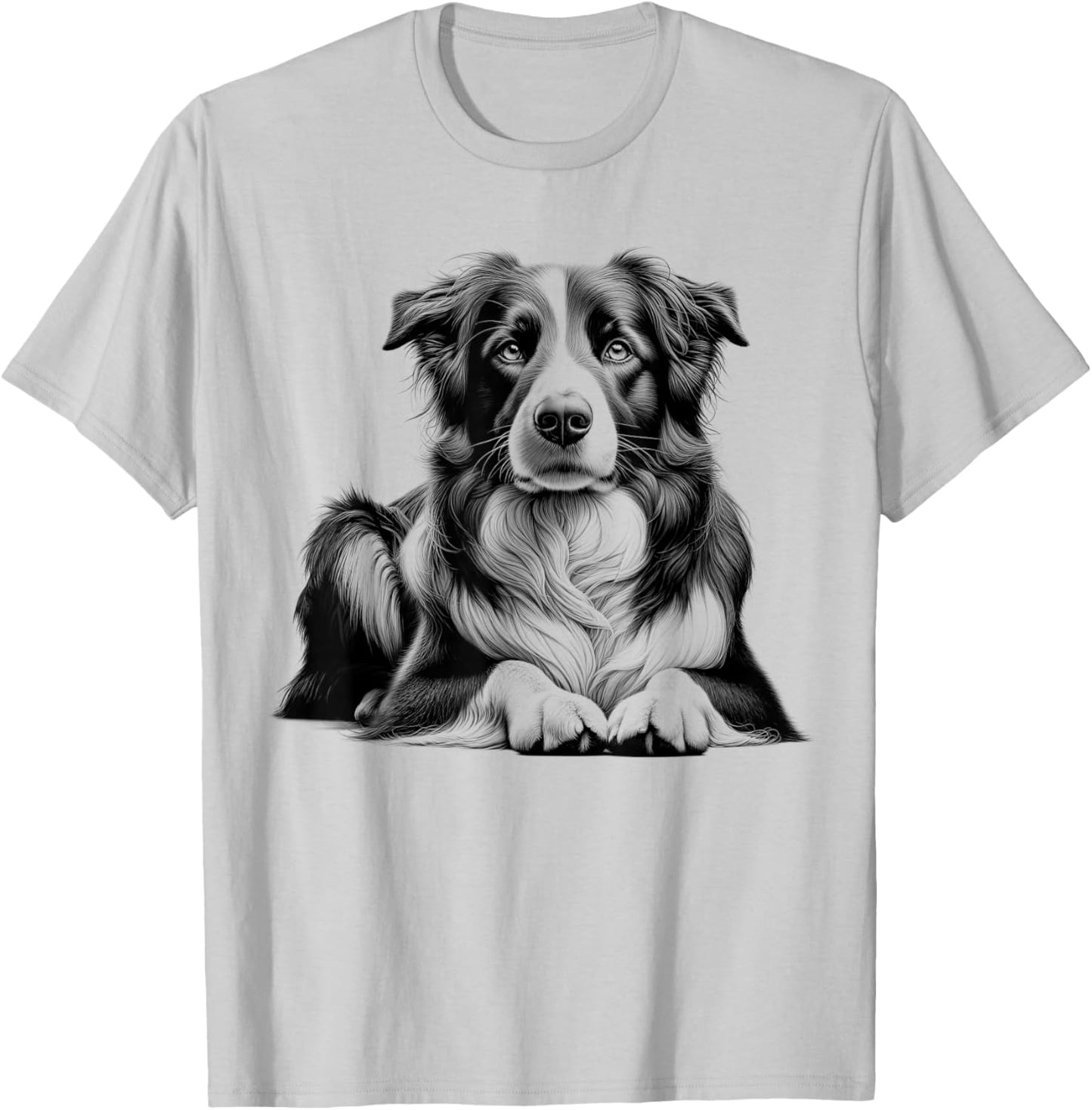 Cute Border Collie in Lying Pose T-Shirt - T-Shirt | Ash