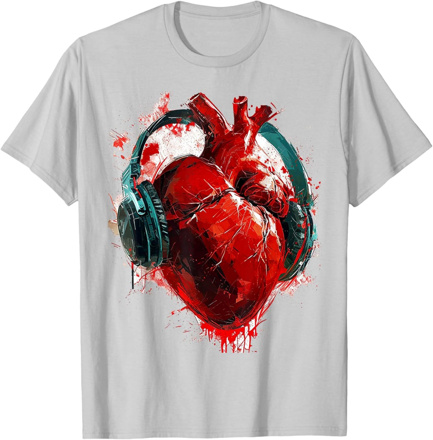 @rtY Heart Painting Headphone Art Abstract Graphic Heart , Small, White T-Shirt - T-Shirt | Ash