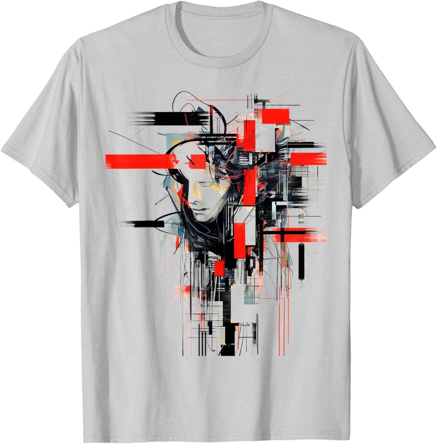 Men Abstract Art Geometric Human Face Drawing Graphic Men T-Shirt - T-Shirt | Ash