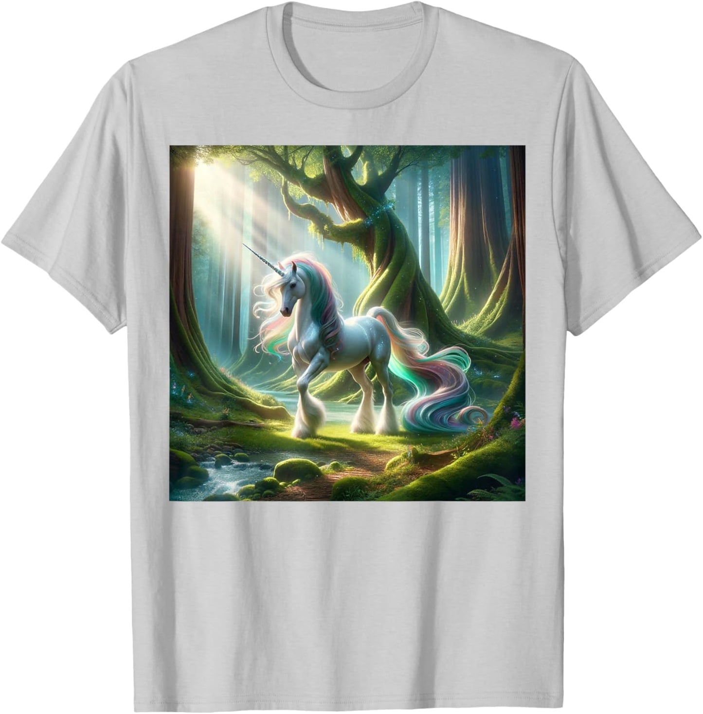 Beautiful Unicorn Clydesdale, Enchanted Forest Graphic T-Shirt - T-Shirt | Ash