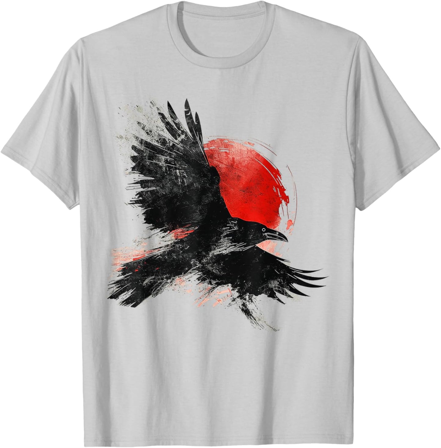 Raven Drawing Moon Painting Animal Motif Art Bird Crow T-Shirt - T-Shirt | Ash