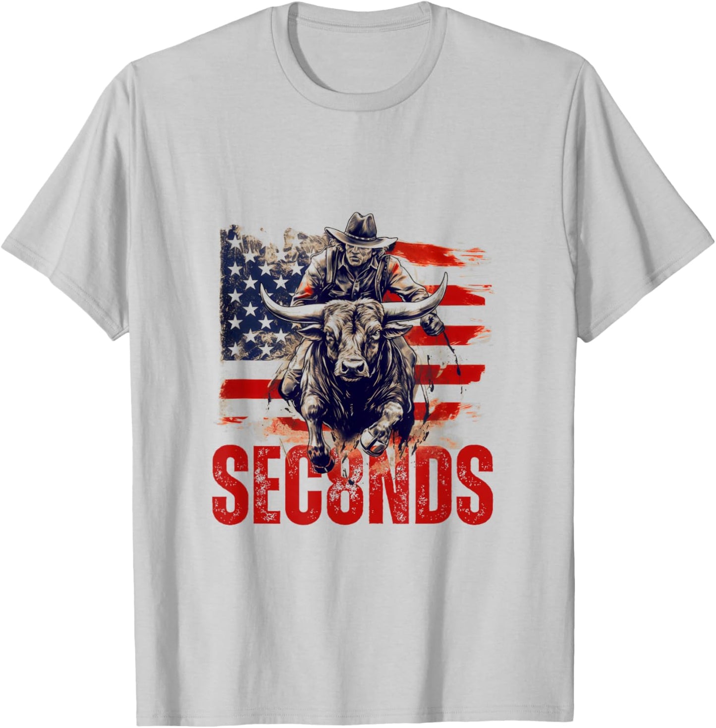 PBR Bull Riding Eight Seconds Rider USA Flag Rodeo Patriotic T-Shirt - T-Shirt | Ash